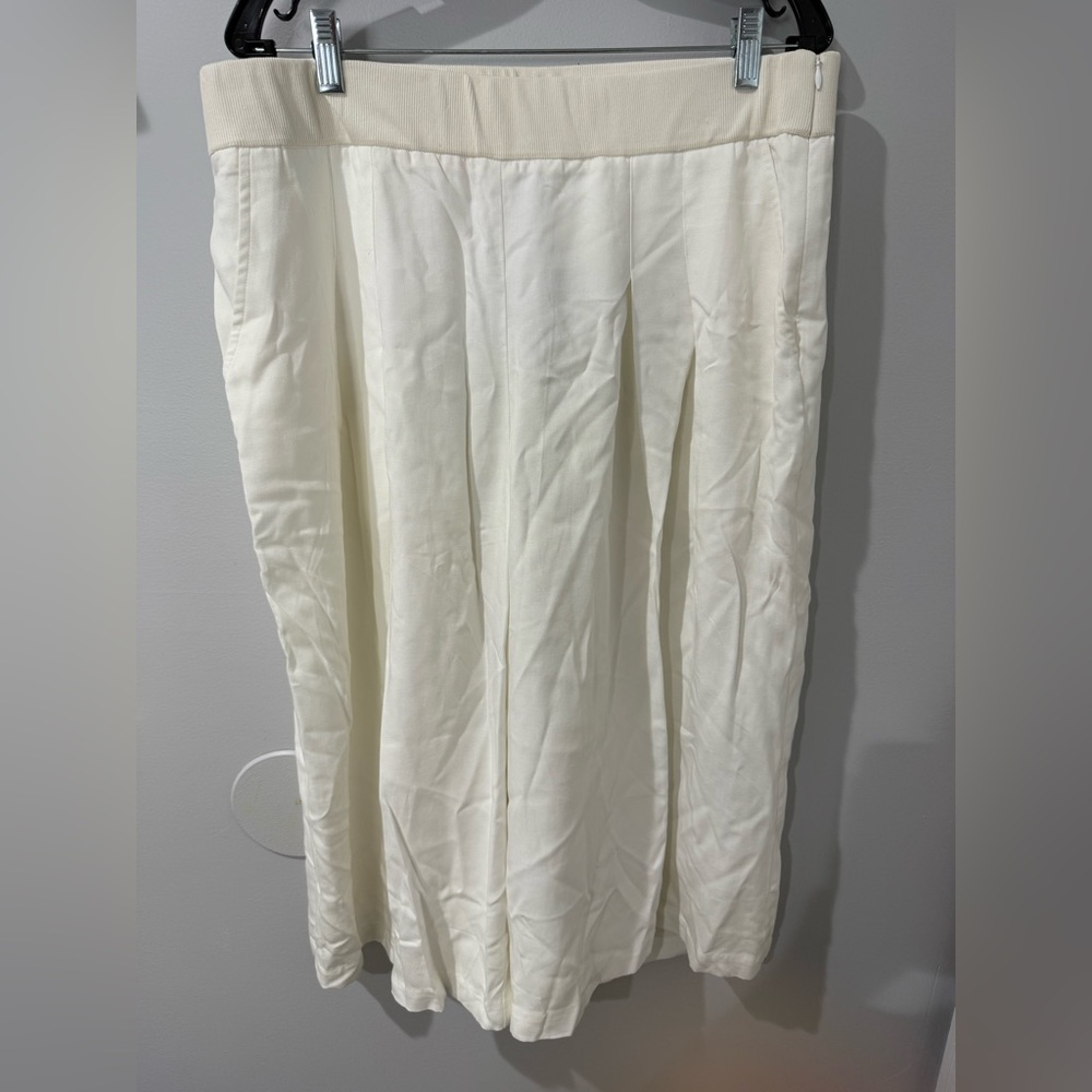 NWT Eileen Fisher White Woven Tencel Grain Wide Leg Palazzo Ankle Pants Size L U